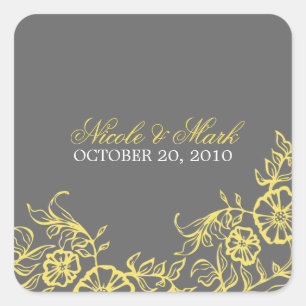 Mooie Gele & Grijze Bloemen Bruiloft Vierkante Sticker
