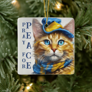 Mooie gele kat met blauwe ogen - oekraïne keramisch ornament