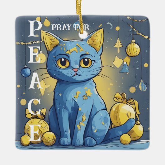 Mooie gele kat met blauwe ogen - oekraïne keramisch ornament (Voorkant)