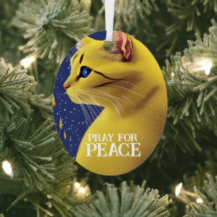 Mooie gele kat met blauwe ogen - oekraïne metalen ornament