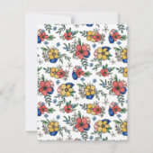 Mooie gele koraal blauwe bloemnaam in script notitiekaartje (Achterkant)