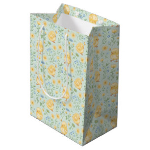 Mooie Gele Kuikens en Bloemen Patroon Medium Cadeauzakje
