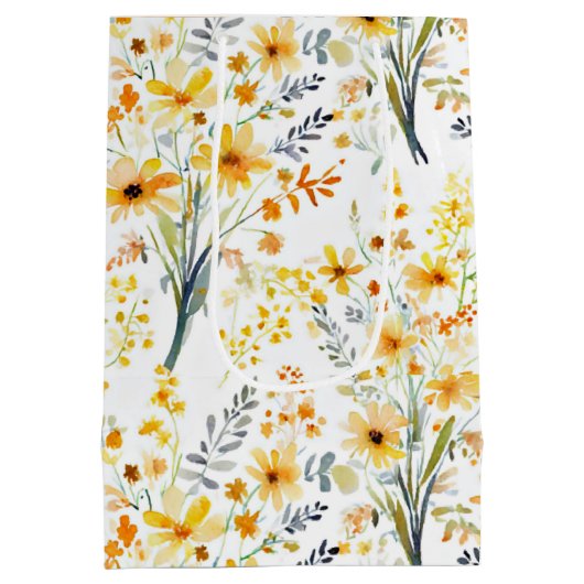 Mooie gele lente wilde bloemen medium cadeauzakje (Achterkant)