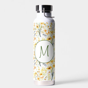 Mooie gele lente wilde bloemen monogram waterfles