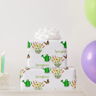 Mooie gele lentebloemen met vlinders  cadeaupapier