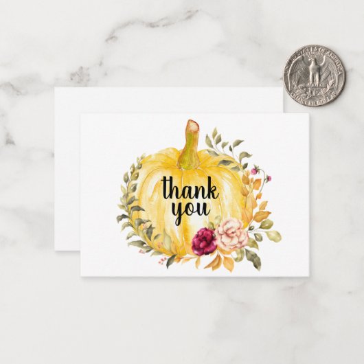 Mooie gele pompoen Hartelijk dank Notitiekaartje (Voorkant / Achterkant in situ)
