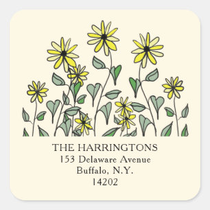 Mooie Gele Wilde Bloemen Leuke Vierkante Retouradr Sticker