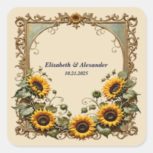 Mooie gele zonnebloem elegante trouw vierkante sticker