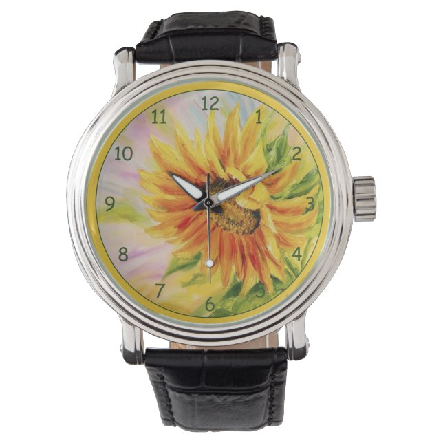 Mooie Gele Zonnebloem Horloge (Voorkant)