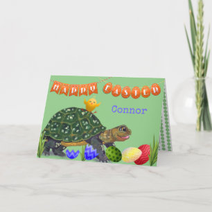 Mooie Gelukkig Pasen Schildpad Groen Kind Kids Aan Feestdagen Kaart