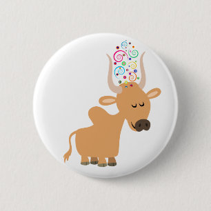 Mooie Gelukkige Brahman Koe Knoop Badge Ronde Button 5,7 Cm