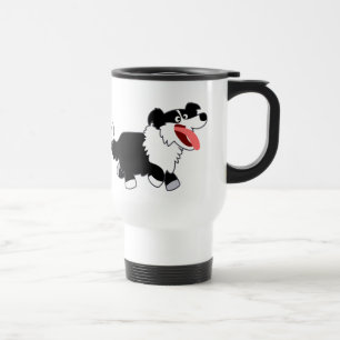 Mooie gelukkige cartoon bordercollie reismok reisbeker