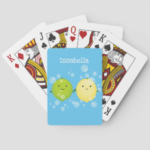 Mooie gelukkige citroen limoen cartoon illustratie pokerkaarten