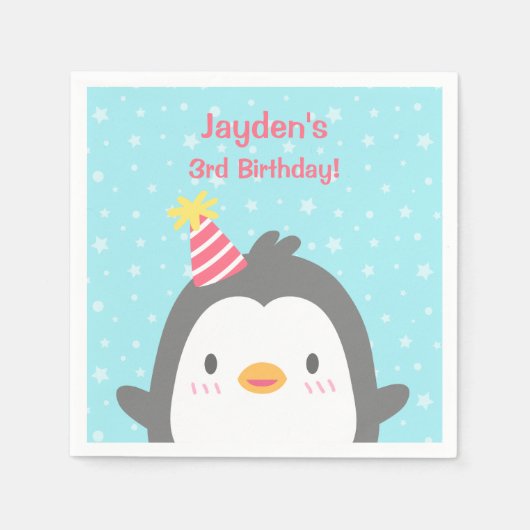 Mooie Gelukkige Pinguïn Verjaardagsfeest Servetten (Voorkant)