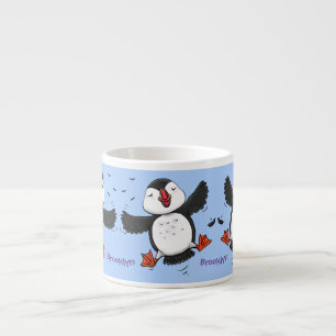 Mooie gelukkige vliegende papegaaiduiker blauwe ca espresso kop