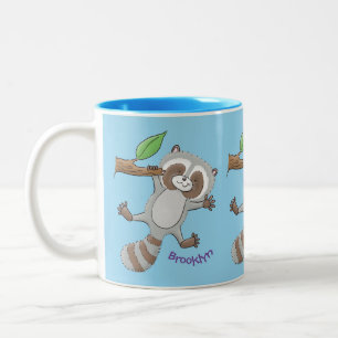Mooie gelukkige wasbeer baby cartoon illustratie tweekleurige koffiemok