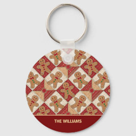 Mooie Gemberkoekman Patchwork Patroon Stijl Sleutelhanger