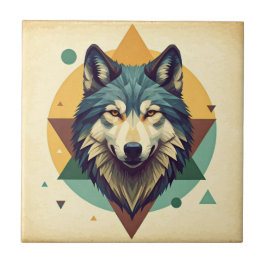 Mooie  geometrische wolf Brown Tegeltje