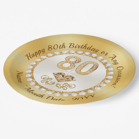 Mooie gepersonaliseerde, 80e verjaardagsfeestje Bo Papieren Bordje (Gekanteld)