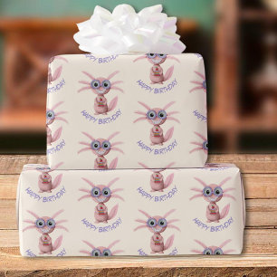Mooie gepersonaliseerde axolotl-boeken verjaardags cadeaupapier