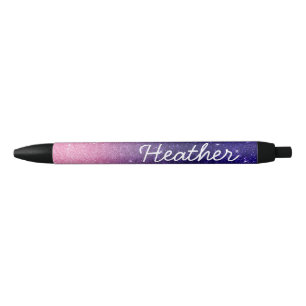 Mooie gepersonaliseerde naam ombre glitters paars zwarte inkt pen