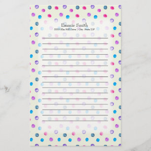 Mooie gepersonaliseerde roze paarse blauwe stippen briefpapier