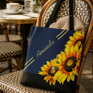 Mooie gepersonaliseerde zonnebloem boodschappentas draagtas
