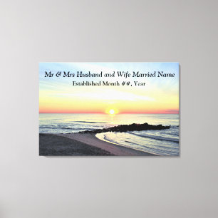 MOOIE GEPERSONALISEERDE ZONSOPGANG BRUILOFT DOEK CANVAS AFDRUK