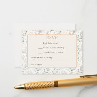Mooie Getekende Bloemen in Neutrale Kleuren RSVP Informatiekaartje