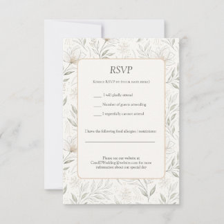 Mooie Getekende Bloemen in Neutrale Kleuren RSVP Kaartje