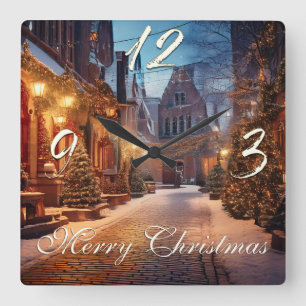 Mooie gezellige kerstmotief in een dromerige oude vierkante klok