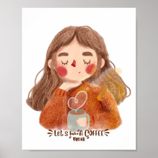 Mooie Gezellige Meisje met Koffie Poster - Laten w