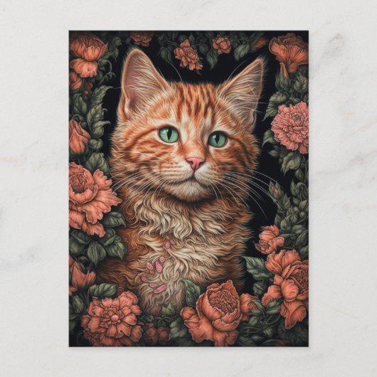 Mooie Ginger Kitten en Flowers Briefkaart (Voorkant)