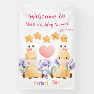 Mooie Giraffe Baby Shower Vlag   Tweeling Baby Sho Spandoek