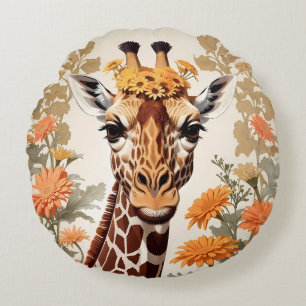 Mooie Giraffe en Gerbera Daisy Flowers Rond Kussen
