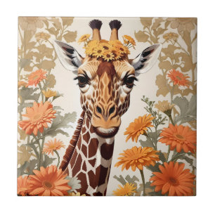 Mooie Giraffe en Gerbera Daisy Flowers Tegeltje