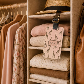 Mooie Giraffes Roze en bruin Bagagelabel