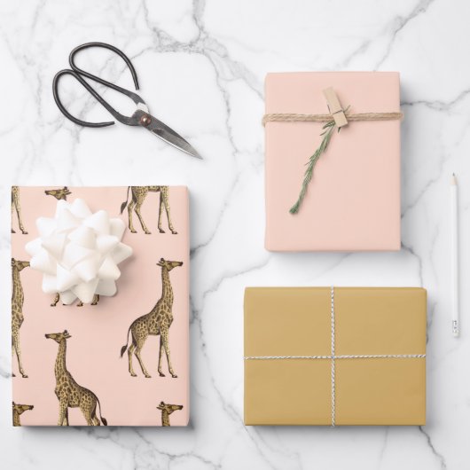 Mooie Giraffes Roze en bruin Inpakpapier Vel (Voorkant)