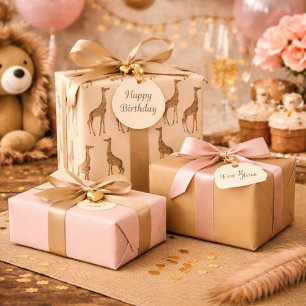 Mooie Giraffes Roze en bruin Inpakpapier Vel