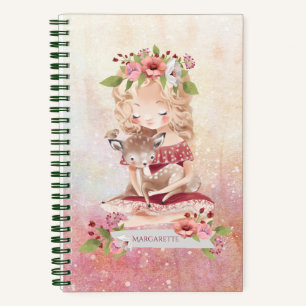 Mooie Girl Deer Lovely Floral Illustration Notitieboek