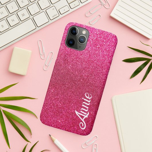 Mooie Girly Leuke Heet Roze Faux Glitter Naam Case-Mate iPhone Case