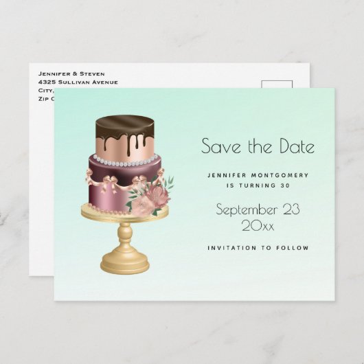 Mooie Glam Party Cake Save the Date Uitnodiging Briefkaart (Voorkant / Achterkant)