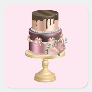 Mooie glanzende Glam Party Cake Vierkante Sticker