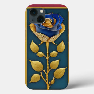 Mooie glas-in-loodraam met blauwe roos iPhone 13 hoesje