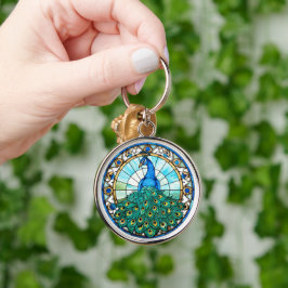 Mooie Glazen in lood stijl Peacock Sleutelhanger