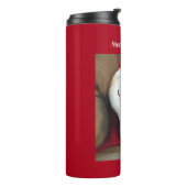 Mooie glimlachende witte pap met kerstrood thermosbeker (Gedraaid links)