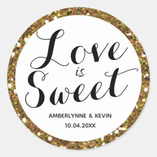 Mooie Glitter Goud Liefde is Zoet Ronde Sticker