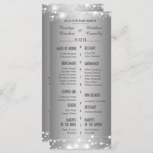 Mooie gloeiende sterren zilveren bruiloft programm programma (Voorkant / Achterkant)