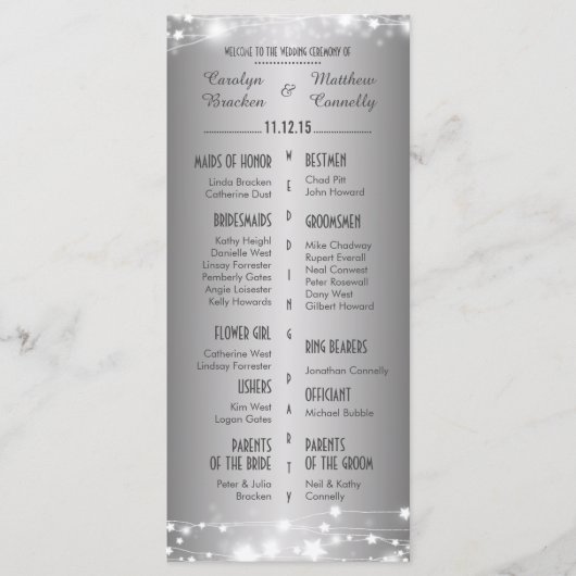 Mooie gloeiende sterren zilveren bruiloft programm programma (Voorkant)