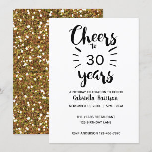 Mooie Gold Glitter Cheers tot 30 jaar Kaart